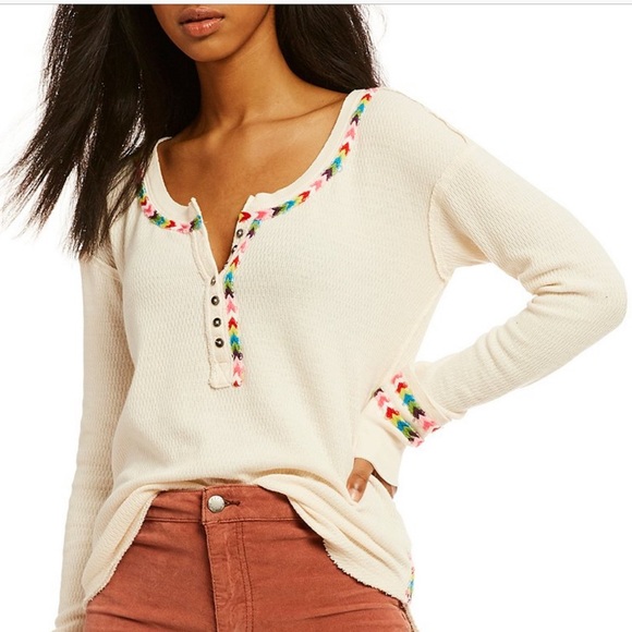Free People Tops - Free People Embroidered Thermal Henley